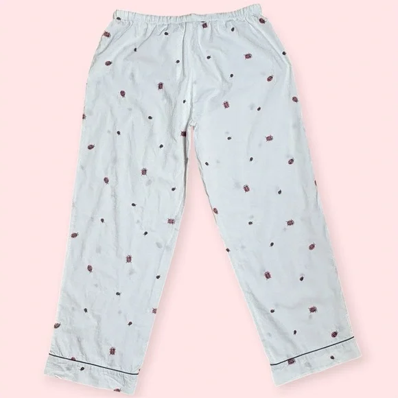 Printfresh + Anthropologie Organic Cotton Embroidery Ladybug Long PJ Set Sz M - Picture 6 of 15